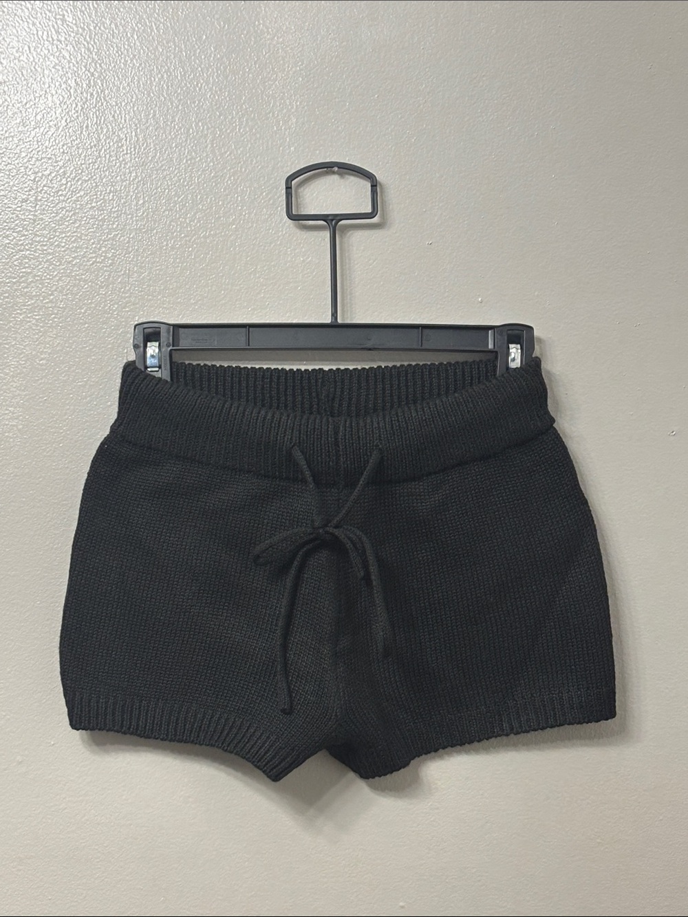 Black Knit Drawstring Women's Shorts